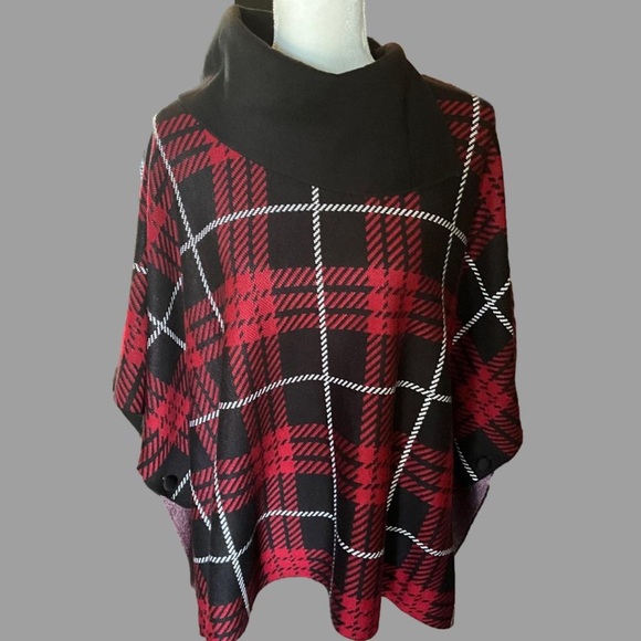 ANNE KLEIN- Plaid Poncho / Sweater, NEW - Picture 1 of 4